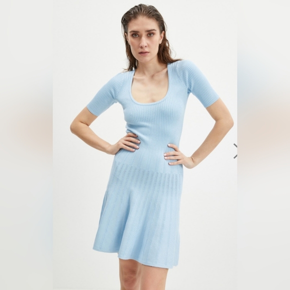 NWT GUESS SMART Collection Ribbed Knit Light Blue Dress Size Small - Picture 2 of 12